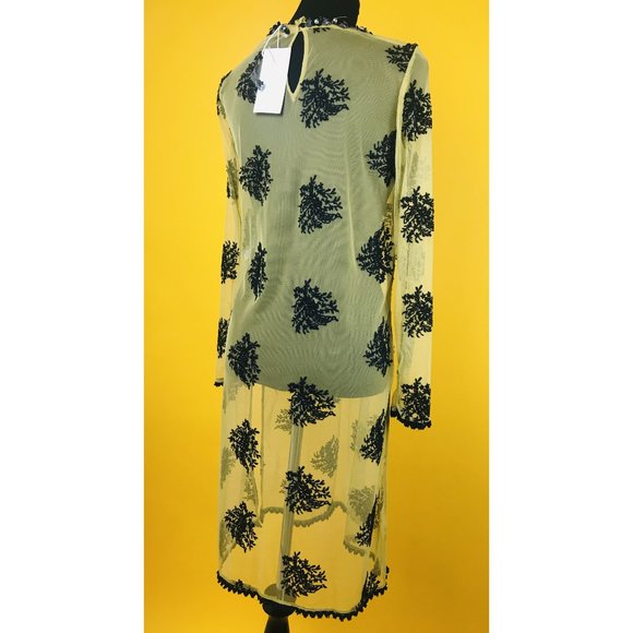 NWT Zara Sheer Beaded Gold/Black Lace Dress (S) - Picture 3 of 5